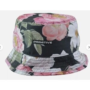 Primitive Floral Bucket Hat Black Pink Rose Streetwear NWT